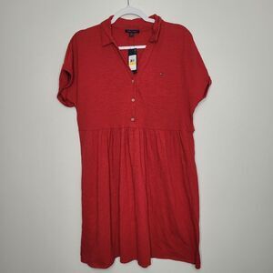 Tommy Hilfiger red cotton polo shirt dress preppy nautical old money size Med